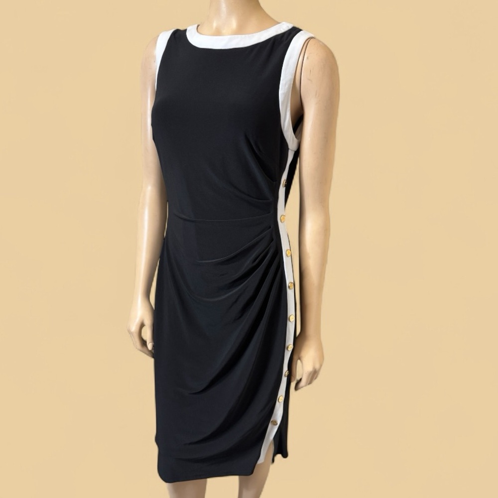 Lauren Ralph Lauren Dress‎ 12 Black White Gold Buttons Essentials Colonial - Picture 6 of 9